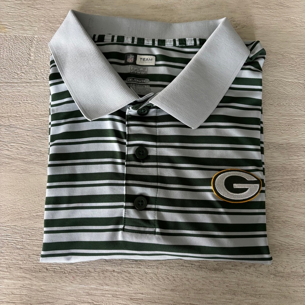 NFL‎ Green Bay Packers Team Apparel Golf Polo Shirt Striped Mens 2XL